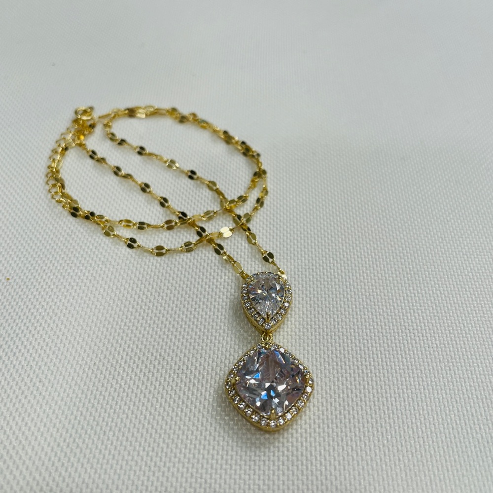 Silver Cubic Zirconia Gold Plated Pendent Necklace